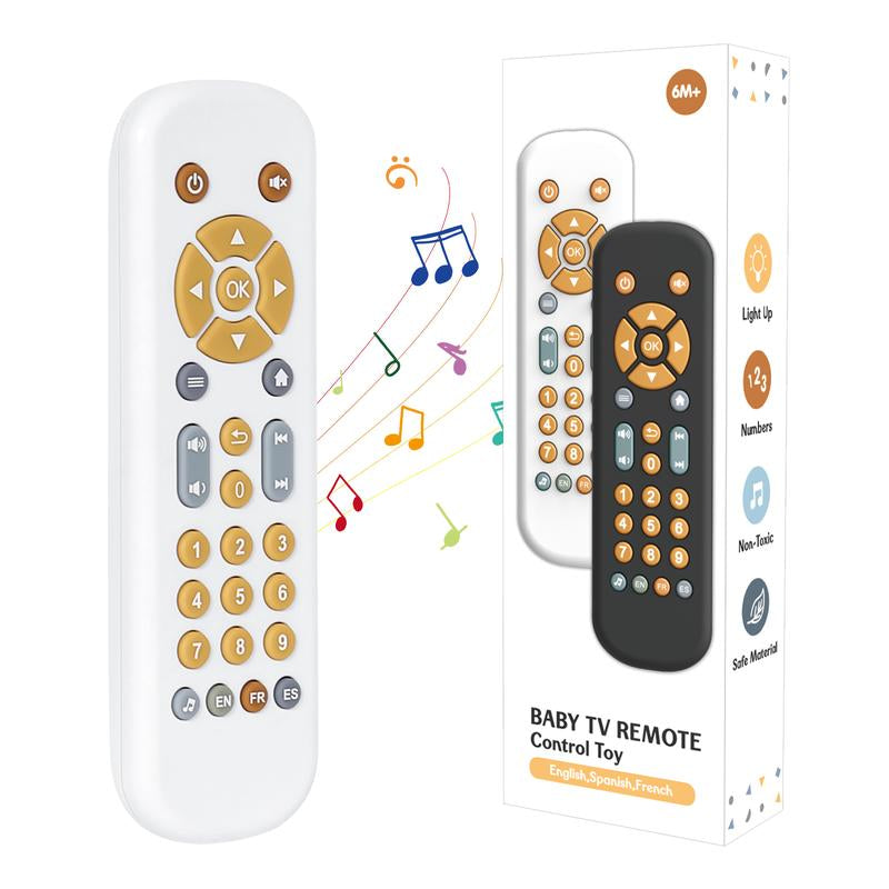 Orzbow Baby Remote Control Toy for 6 Months+ with Music, TV Remote Toy with Realistic Light and Sound - English, French and Spanish for Infant Play Remote Musical Toys, BPA Free, Black