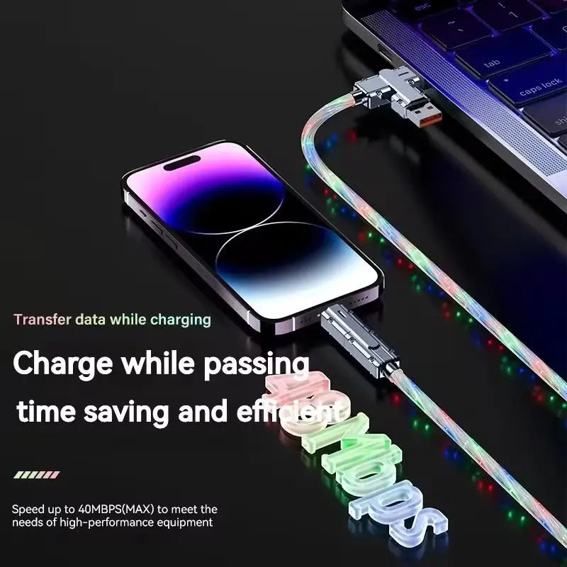 New Starry Sky RGB LED USB Type-C to Type-C to Lightning and 4 in 1 Fast Charging Cable for Iphone 15 14 Xiaomi Samsung HUAWEI.