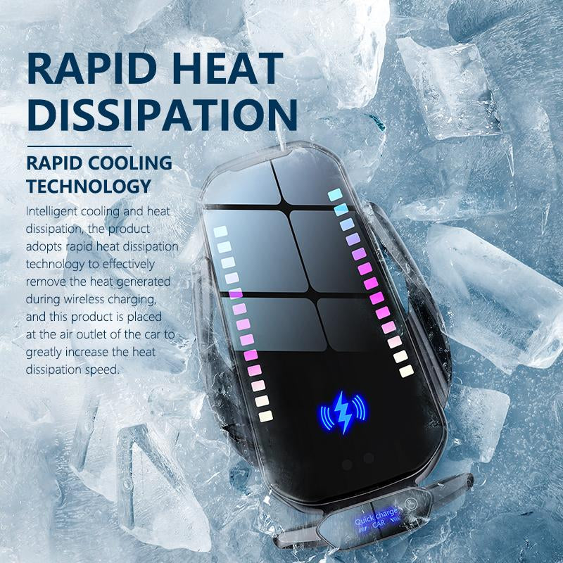 Phone Holder with Wireless Charging, Smart Rhythm Color Lights & Infrared Sensing - Adjustable Car Mount & Retractable Stand for Music & Vehicle Use