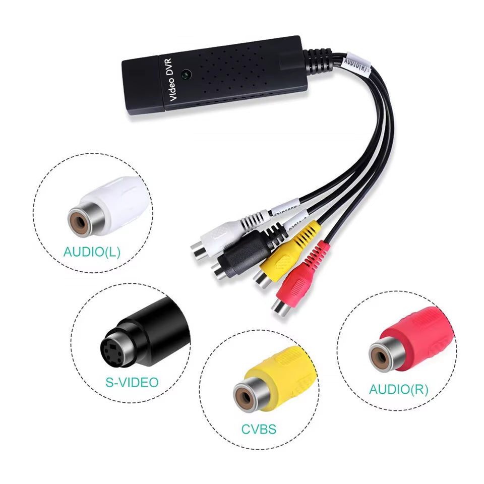 USB Video Capture Card Easy Cap VHS VCR Mini DV Hi8 DVD to Digital Converter Rca/S-Video to USB 2.0 Audio Video Record Capture.
