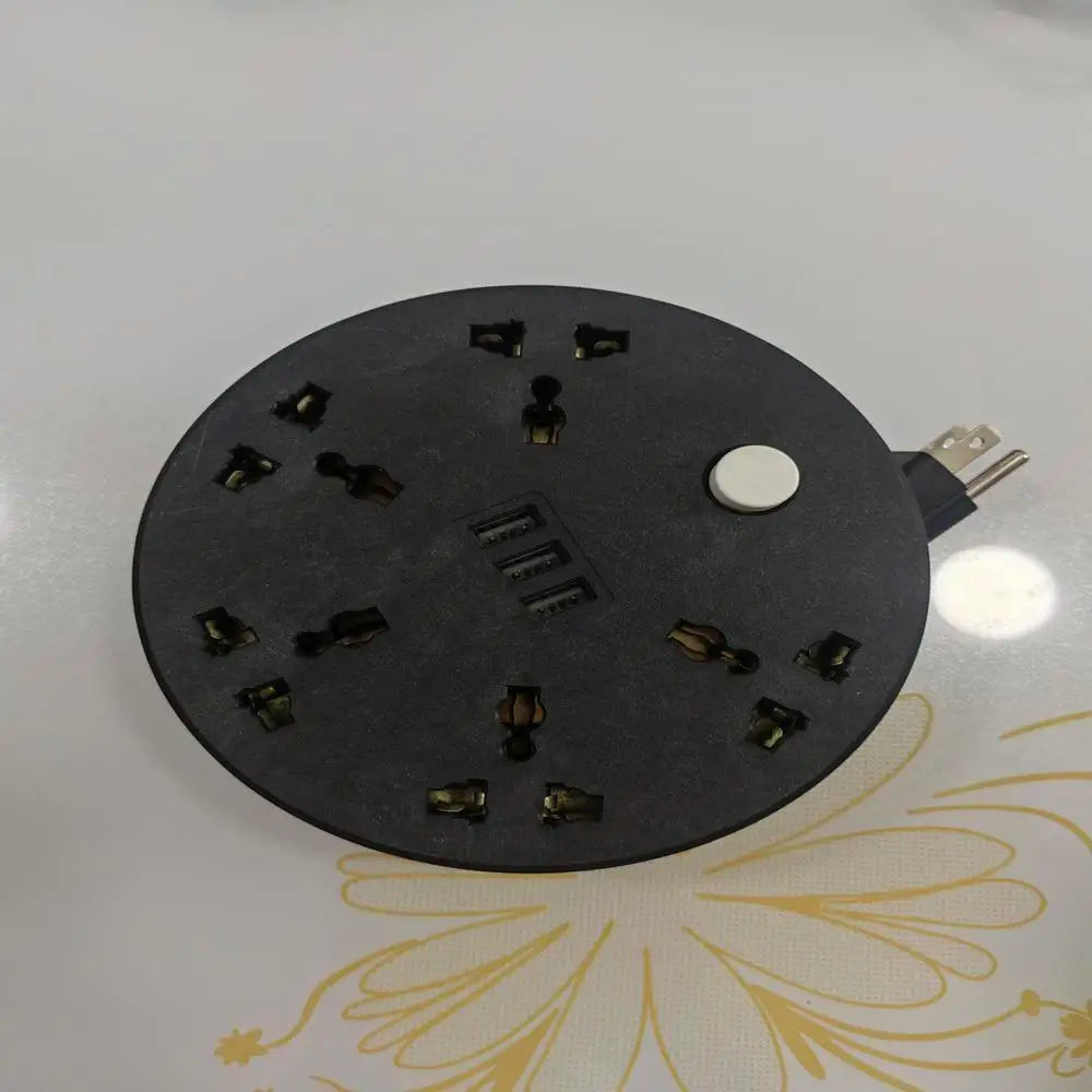 Circular Power Extension Board Power Strip with Usb Cable Plug 2M Retractable Power Cord Home High Quality UK EU US Socket