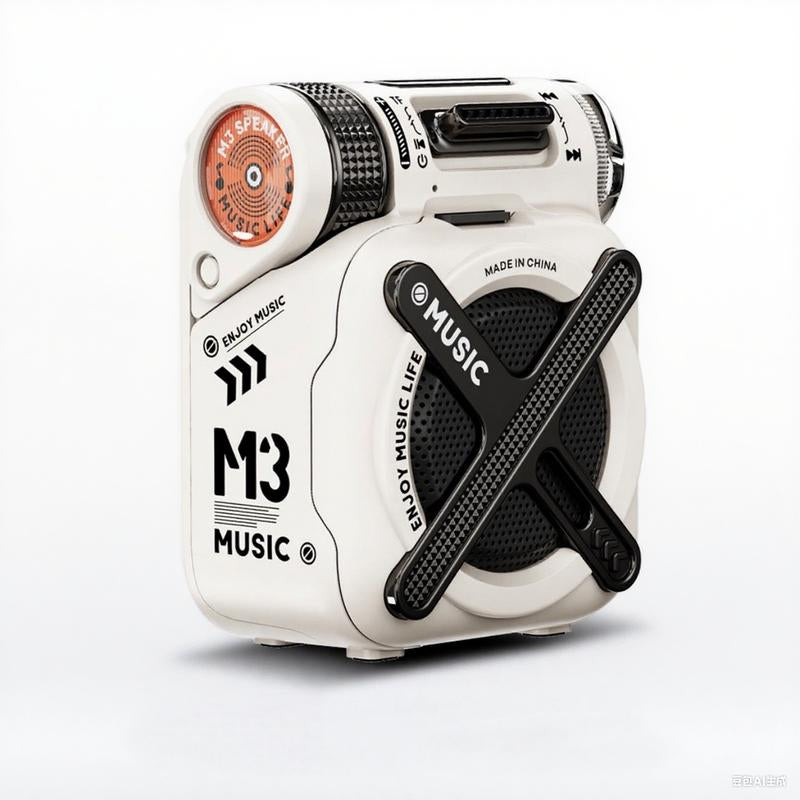 CY Audio Mini Portable Bluetooth Speaker M3 - Studio 3D Sound Bass Boom Wireless Lasting PARTY POWER Surround Sound Dual-Pairing Waterproof Racing Style Perfect Gift Suitable for Office Sports Outdoors Travel White Compact Stereo