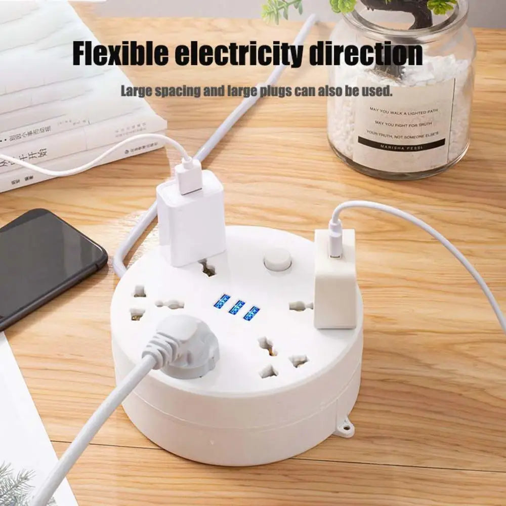 Circular Power Extension Board Power Strip with Usb Cable Plug 2M Retractable Power Cord Home High Quality UK EU US Socket