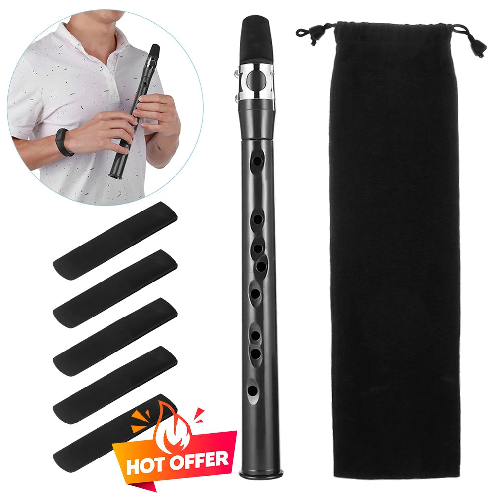 Mini Pocket Bb Saxophone Alto Mouthpiece ABS Sax with 5 Reeds Black Saxophone Set Woodwind Musical Instruments Accessories.