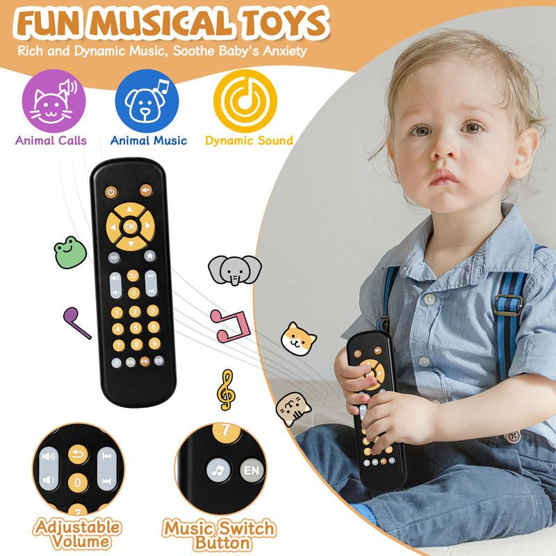 Orzbow Baby Remote Control Toy for 6 Months+ with Music, TV Remote Toy with Realistic Light and Sound - English, French and Spanish for Infant Play Remote Musical Toys, BPA Free, Black