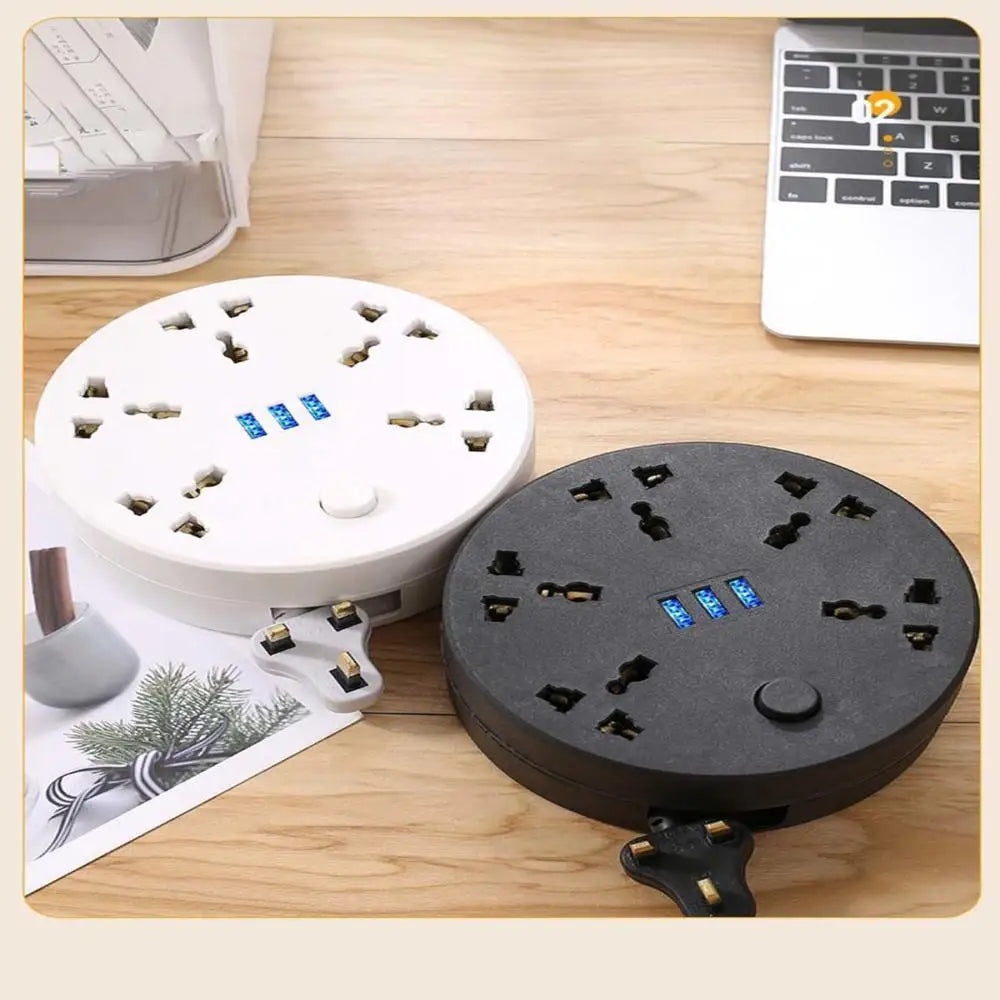 Circular Power Extension Board Power Strip with Usb Cable Plug 2M Retractable Power Cord Home High Quality UK EU US Socket