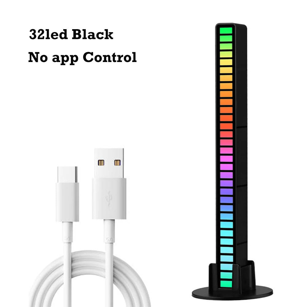 32Led RGB Music Rhythm Light Bar Rechargeable APP Control Rgb Sound Activated Night Light Music Rhythm Light Car Gaming.