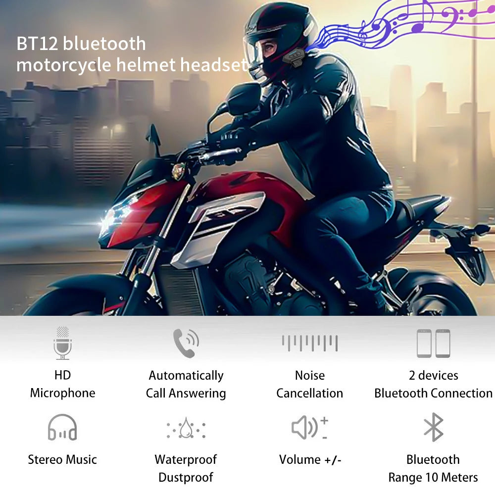 Motorcycle Earphones Helmet Headset Bluetooth 5.0 Headphones Wireless Motor Headset Bike Earphone Handsfree Stereo Earbud.