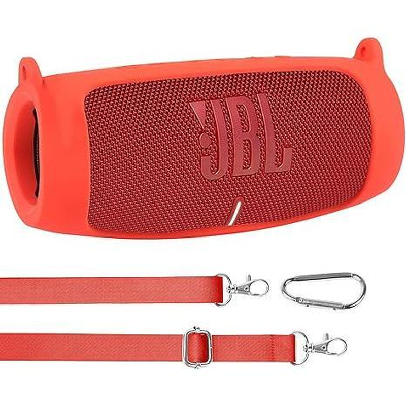 For JBL Charge 5 Wireless Bluetooth Speaker Case Soft Silicone Cover Skin with Strap Carabiner Speaker Bag