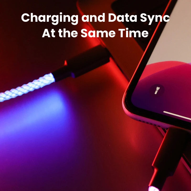 Fast Charging RGB Cable 100W Breathing Light 66W Type C USB C Data Cable for Iphone Samsung Huawei 30W Quick Charge for Xiaomi.