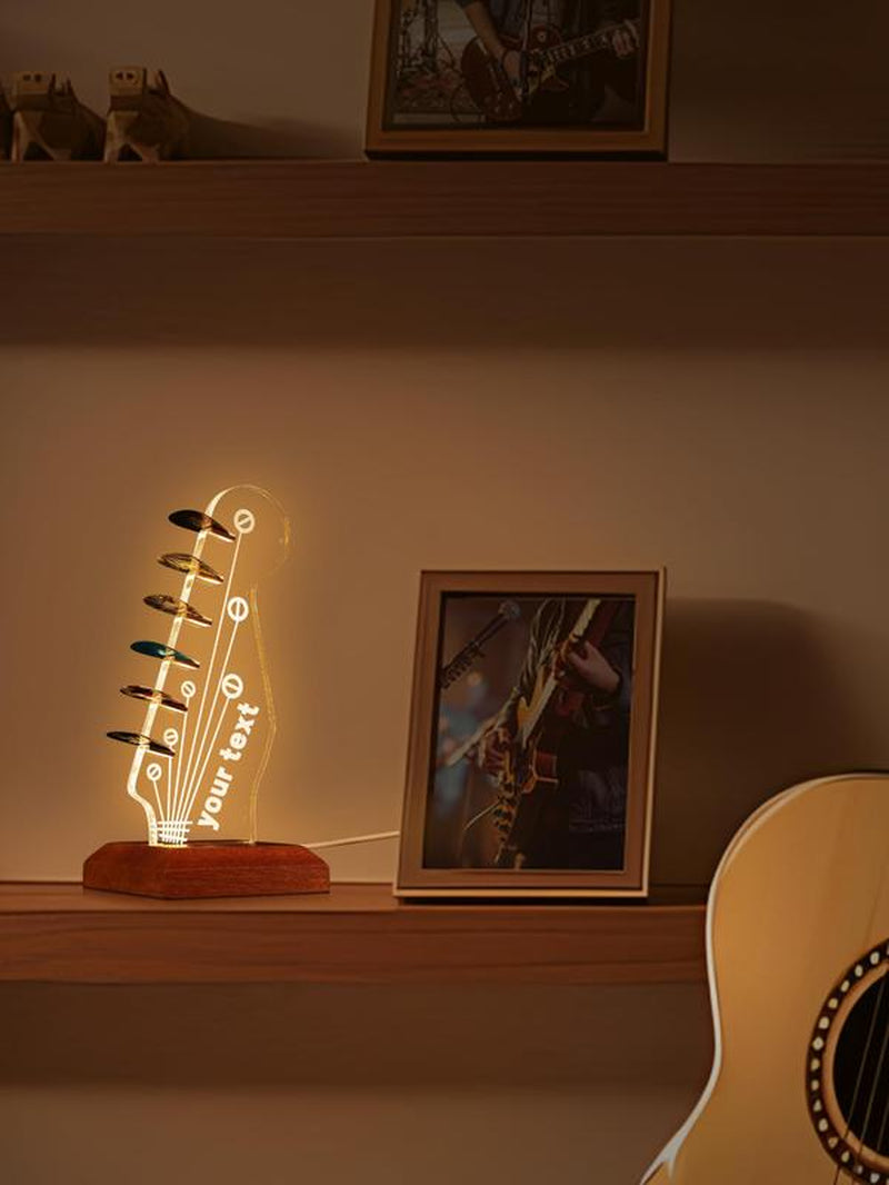 Pookie-Luminous Guitar Pick Stand Acrylic Electric Guitar Headstock Shaped Pick Stand with Wooden Base for Pick Storage and Display Is a Guitar Accessory Gift for Guitarists and Guitarists Acrylic Night Light,Christmas Gift New Year Gift