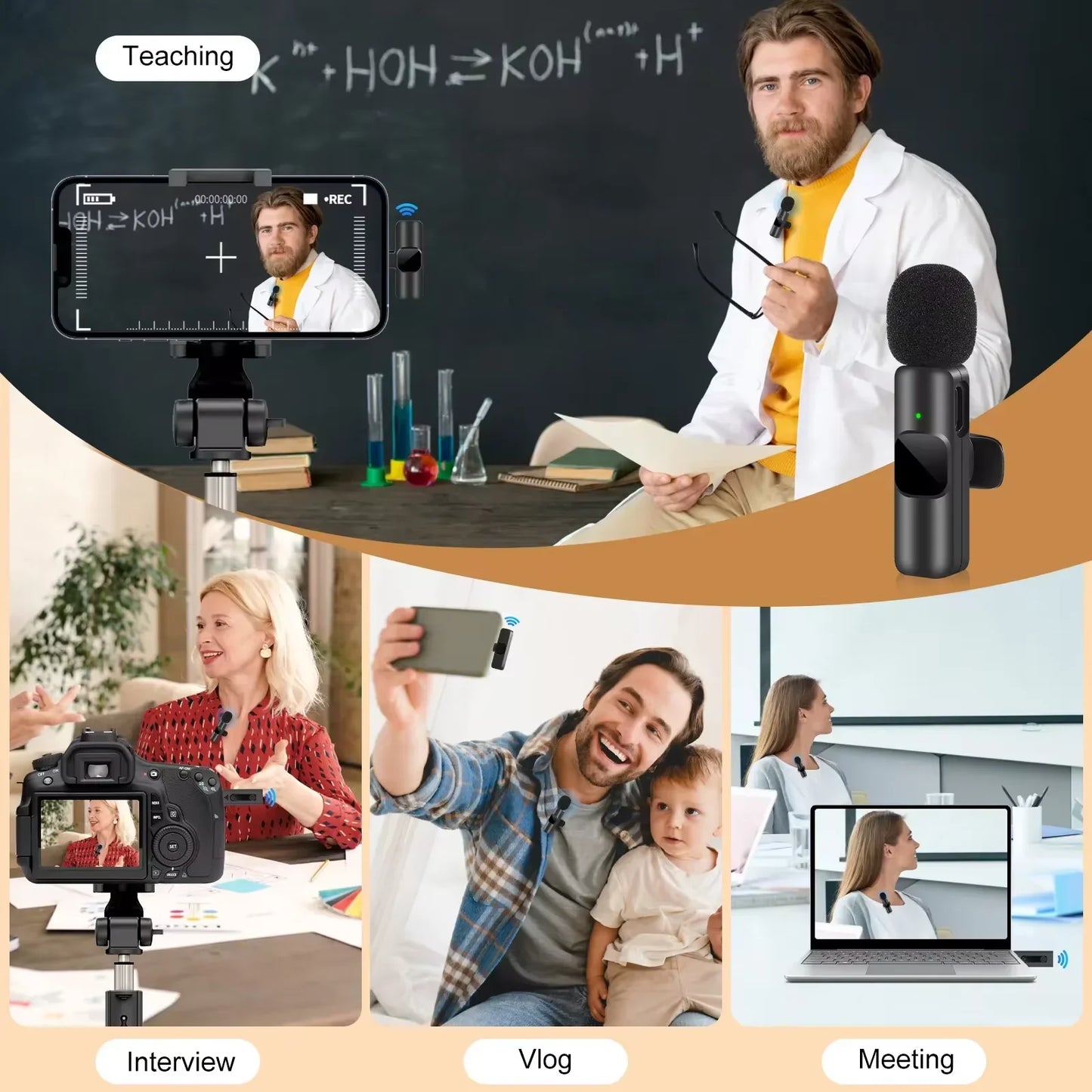 New Wireless Lavalier Microphone Portable Audio Video Recording Mini Mic for Iphone Android Live Broadcast Gaming Phone Mic.